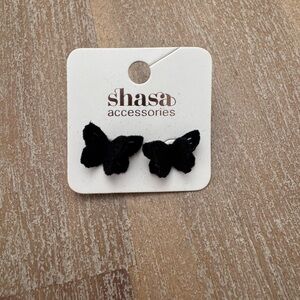 Black Flocked Butterfly Earring Studs New Free Add On!